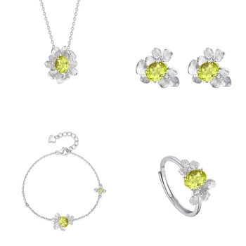 Set de bijuterii pentru femei: colier din argint 925 cu pietre naturale de cristal, formă de floare, design multistrat, lanț încrucișat, granat și topaz