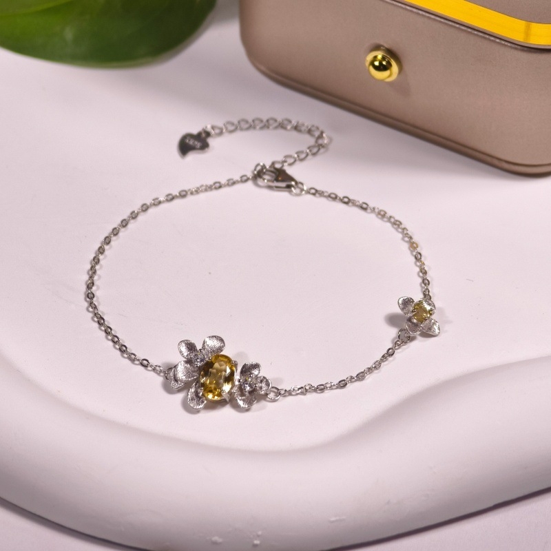 Set de bijuterii pentru femei: colier din argint 925 cu pietre naturale de cristal, formă de floare, design multistrat, lanț încrucișat, granat și topaz