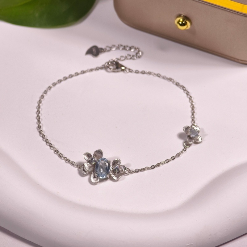 Set de bijuterii pentru femei: colier din argint 925 cu pietre naturale de cristal, formă de floare, design multistrat, lanț încrucișat, granat și topaz