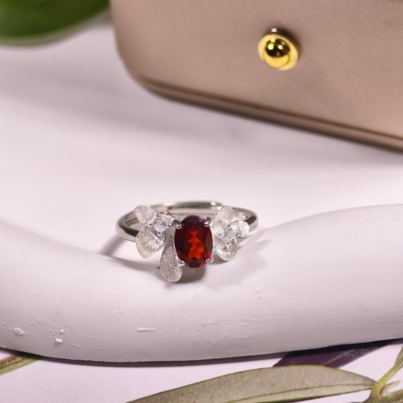 Set de bijuterii pentru femei: colier din argint 925 cu pietre naturale de cristal, formă de floare, design multistrat, lanț încrucișat, granat și topaz