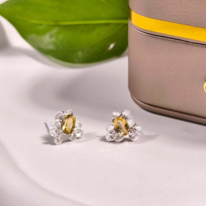 Set de bijuterii pentru femei: colier din argint 925 cu pietre naturale de cristal, formă de floare, design multistrat, lanț încrucișat, granat și topaz