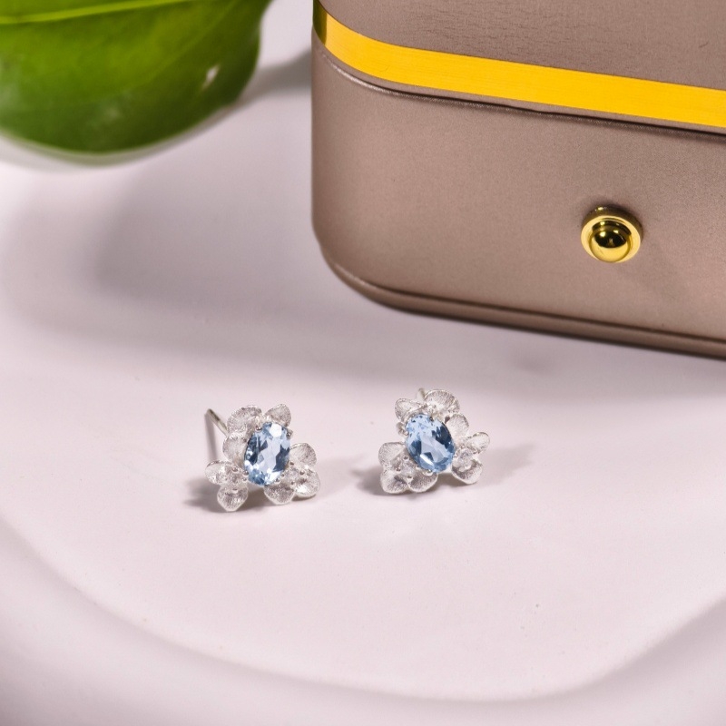 Set de bijuterii pentru femei: colier din argint 925 cu pietre naturale de cristal, formă de floare, design multistrat, lanț încrucișat, granat și topaz