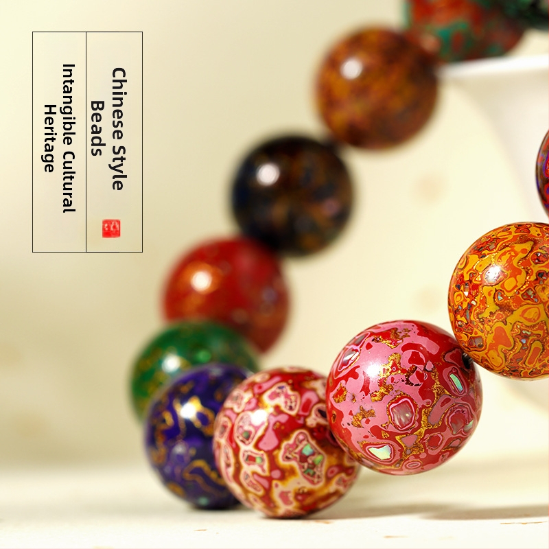 Puidust käevõru Hiina stiilis, käsitöö, Buddha helmestega inkrustatsioon