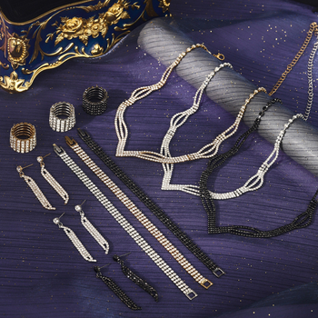 Σετ κοσμημάτων για γάμο από ζιρκόν, σκουλαρίκια και κολιέ, Ο-αλυσίδα, κρεμαστά σε σχήματα καρδιάς, δάκρυου και καμπάνας