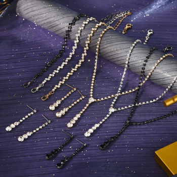 Σετ κοσμημάτων για γάμο από ζιρκόν, σκουλαρίκια και κολιέ, Ο-αλυσίδα, κρεμαστά σε σχήματα καρδιάς, δάκρυου και καμπάνας