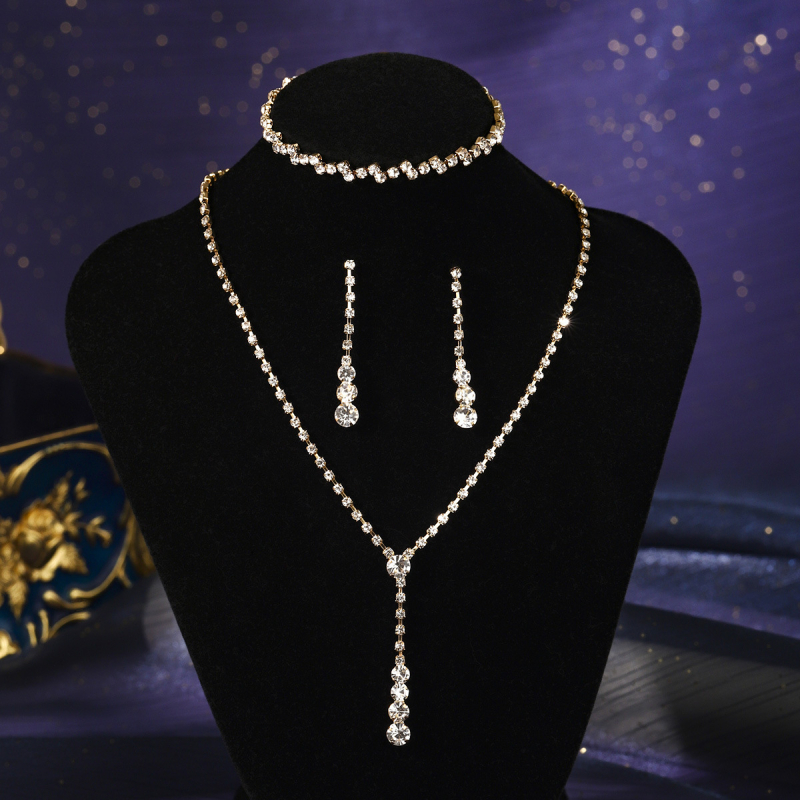 Σετ κοσμημάτων για γάμο από ζιρκόν, σκουλαρίκια και κολιέ, Ο-αλυσίδα, κρεμαστά σε σχήματα καρδιάς, δάκρυου και καμπάνας