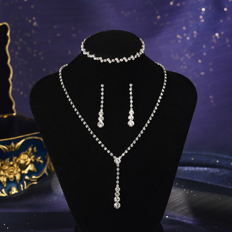 Σετ κοσμημάτων για γάμο από ζιρκόν, σκουλαρίκια και κολιέ, Ο-αλυσίδα, κρεμαστά σε σχήματα καρδιάς, δάκρυου και καμπάνας