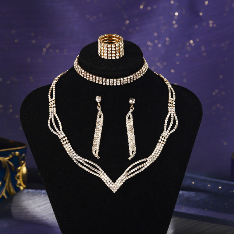 Σετ κοσμημάτων για γάμο από ζιρκόν, σκουλαρίκια και κολιέ, Ο-αλυσίδα, κρεμαστά σε σχήματα καρδιάς, δάκρυου και καμπάνας