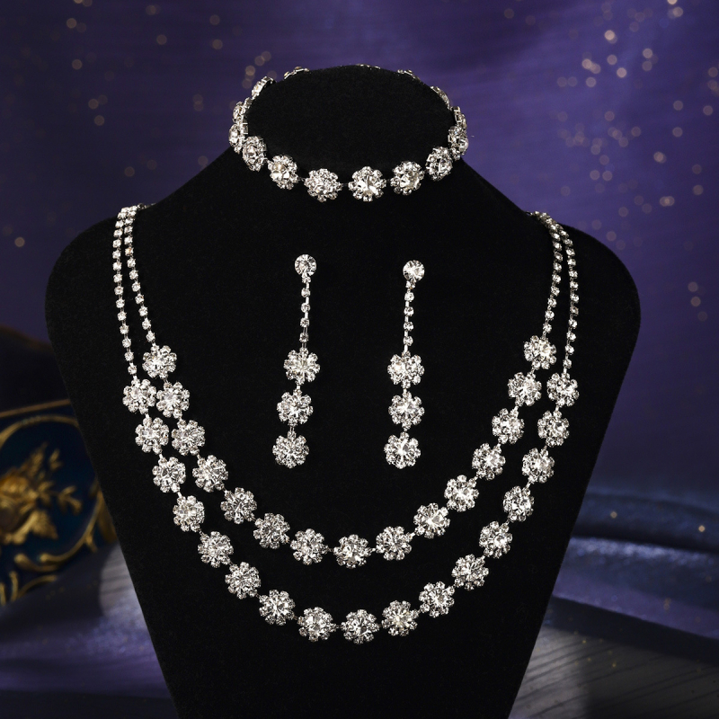Σετ κοσμημάτων για γάμο από ζιρκόν, σκουλαρίκια και κολιέ, Ο-αλυσίδα, κρεμαστά σε σχήματα καρδιάς, δάκρυου και καμπάνας