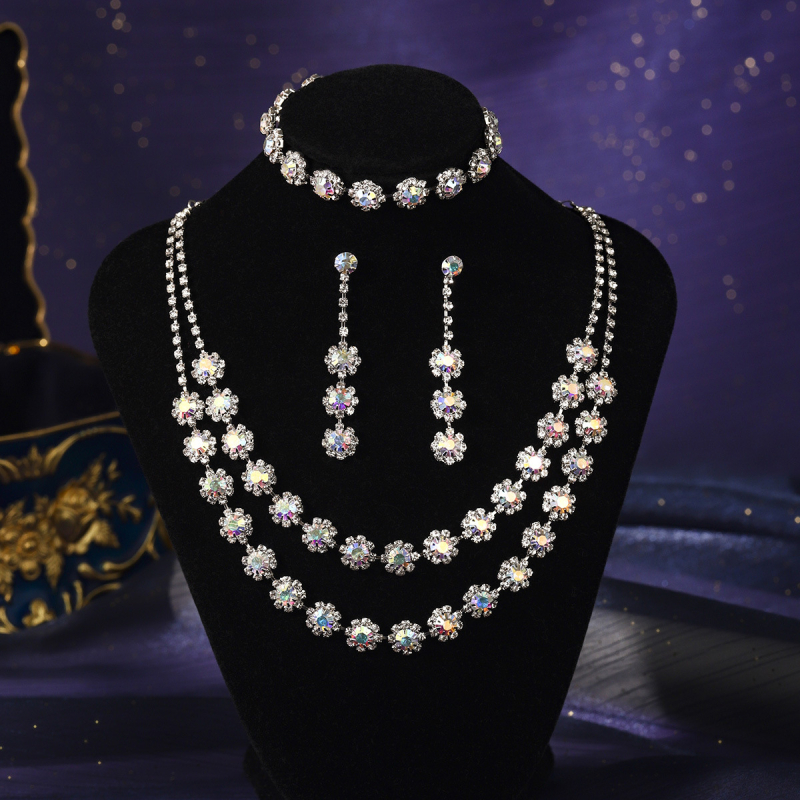 Σετ κοσμημάτων για γάμο από ζιρκόν, σκουλαρίκια και κολιέ, Ο-αλυσίδα, κρεμαστά σε σχήματα καρδιάς, δάκρυου και καμπάνας