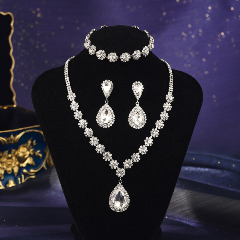 Σετ κοσμημάτων για γάμο από ζιρκόν, σκουλαρίκια και κολιέ, Ο-αλυσίδα, κρεμαστά σε σχήματα καρδιάς, δάκρυου και καμπάνας
