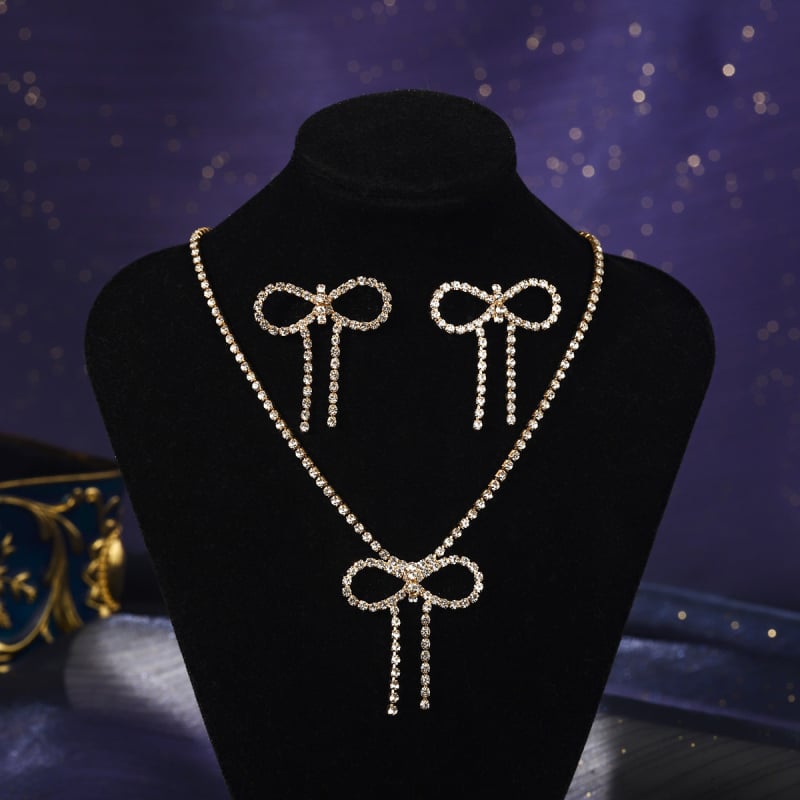 Σετ κοσμημάτων για γάμο από ζιρκόν, σκουλαρίκια και κολιέ, Ο-αλυσίδα, κρεμαστά σε σχήματα καρδιάς, δάκρυου και καμπάνας