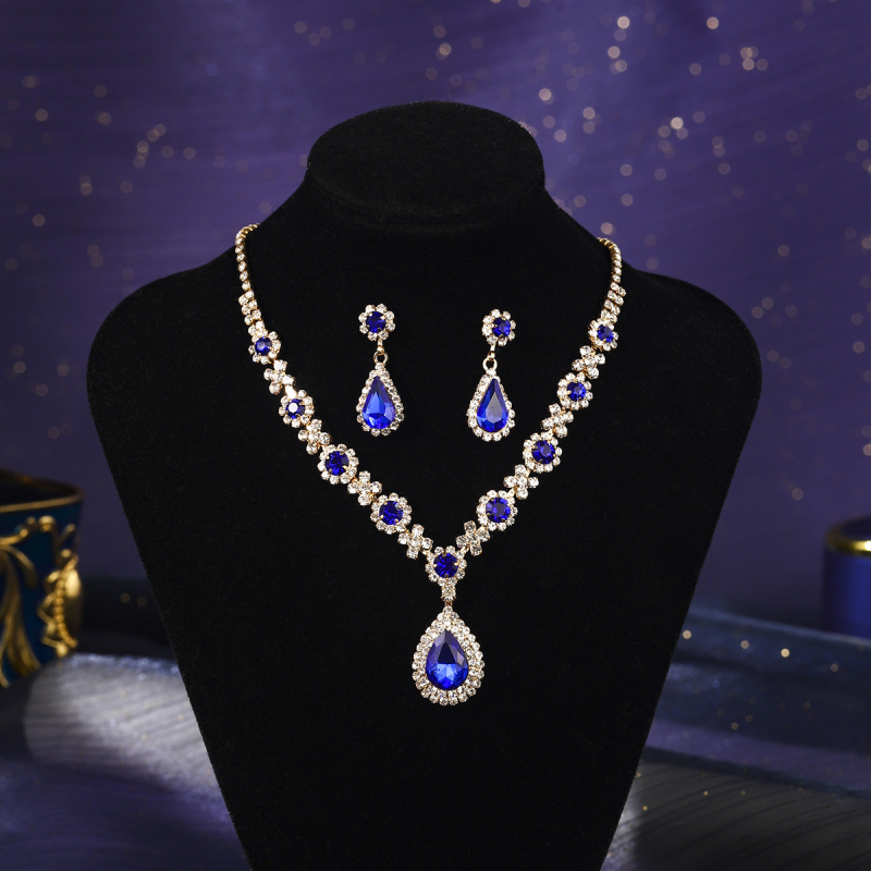 Σετ κοσμημάτων για γάμο από ζιρκόν, σκουλαρίκια και κολιέ, Ο-αλυσίδα, κρεμαστά σε σχήματα καρδιάς, δάκρυου και καμπάνας