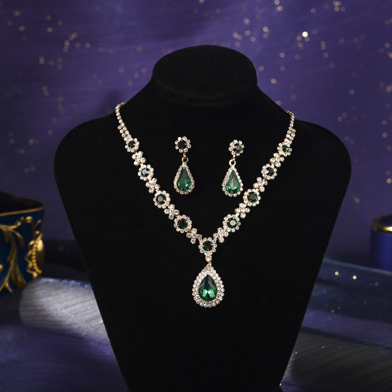 Σετ κοσμημάτων για γάμο από ζιρκόν, σκουλαρίκια και κολιέ, Ο-αλυσίδα, κρεμαστά σε σχήματα καρδιάς, δάκρυου και καμπάνας