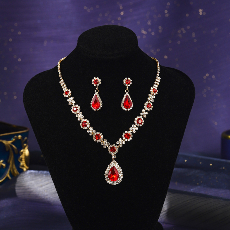 Σετ κοσμημάτων για γάμο από ζιρκόν, σκουλαρίκια και κολιέ, Ο-αλυσίδα, κρεμαστά σε σχήματα καρδιάς, δάκρυου και καμπάνας