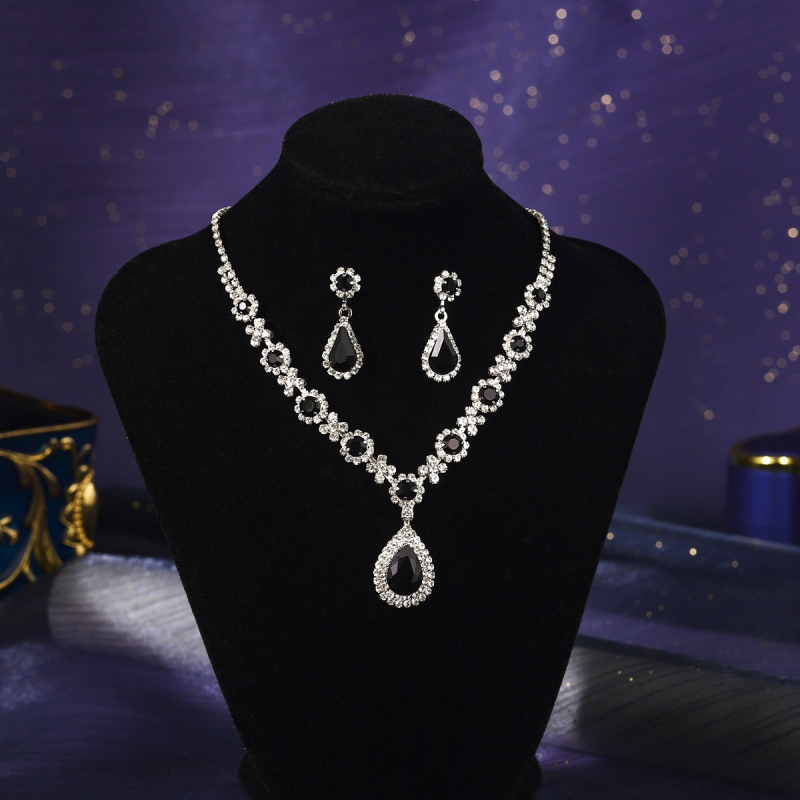 Σετ κοσμημάτων για γάμο από ζιρκόν, σκουλαρίκια και κολιέ, Ο-αλυσίδα, κρεμαστά σε σχήματα καρδιάς, δάκρυου και καμπάνας