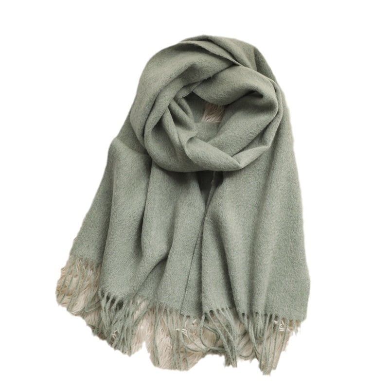 Ženski šal od 100% vune, obična tkanina, čuva toplinu, jesenki stil, elegantan i poslovan stil, svestran dodatak, uzorak vodnih valova s resicama