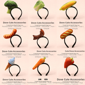 Sponka do vlasov s plyšovými potravinovými motívmi - hot dog, chlieb, kapusta, ovocie a zelenina pre deti (jar 2023)