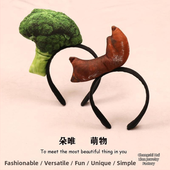 Sponka do vlasov s plyšovými potravinovými motívmi - hot dog, chlieb, kapusta, ovocie a zelenina pre deti (jar 2023)