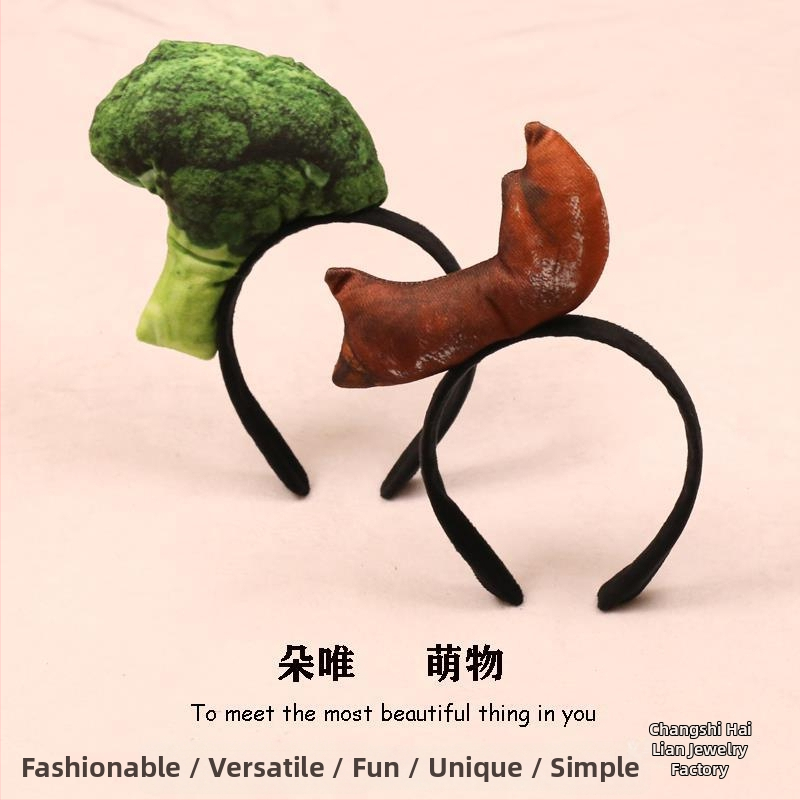 Sponka do vlasov s plyšovými potravinovými motívmi - hot dog, chlieb, kapusta, ovocie a zelenina pre deti (jar 2023)