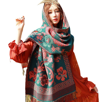 Ženski zimski šal od umjetnog kašmira, etnički stil Yunnan, retro dizajn s resicama, jacquard