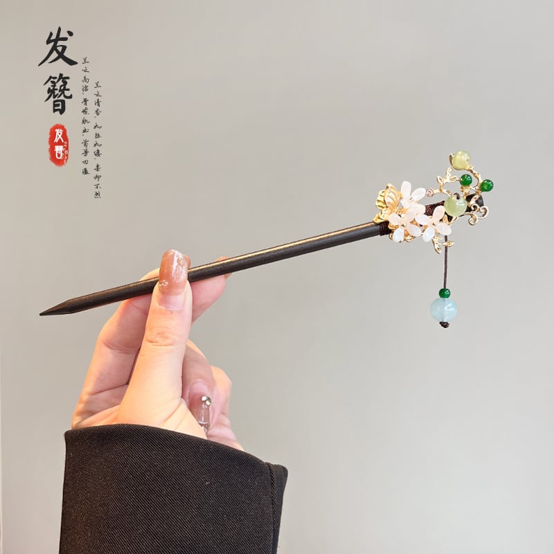 Koka matu spraudnis etniska stilā, modeļa Q1404, Yiwu Jade Jewelry