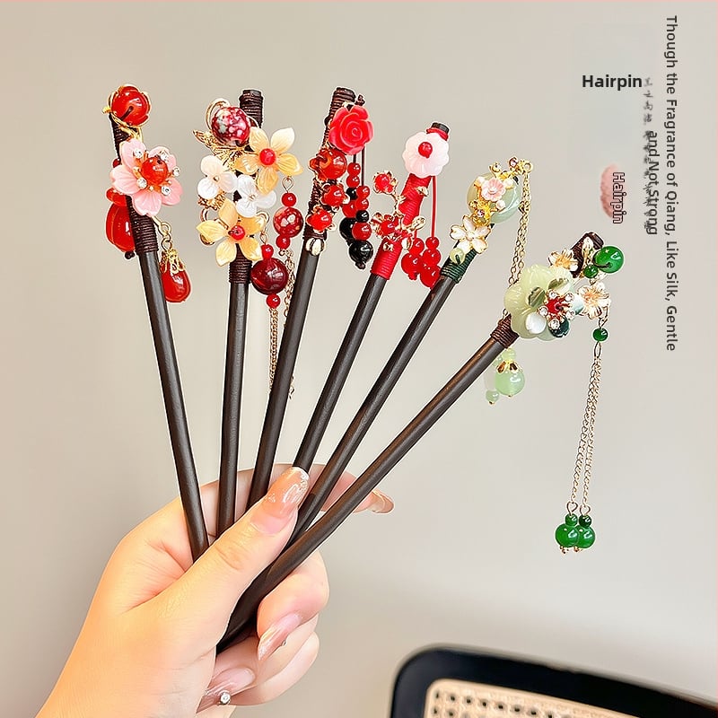 Koka matu spraudnis etniska stilā, modeļa Q1404, Yiwu Jade Jewelry