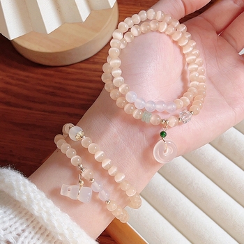 MOUNA Гривна от камък котешко око - ръчна изработка, женска геометрична бижутерия, произход Jinhua, пролет 2025