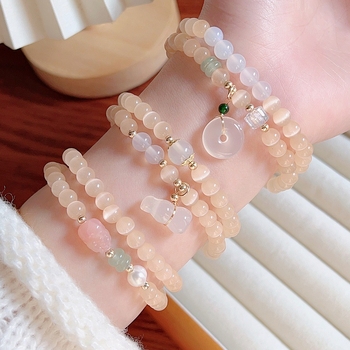 MOUNA Гривна от камък котешко око - ръчна изработка, женска геометрична бижутерия, произход Jinhua, пролет 2025