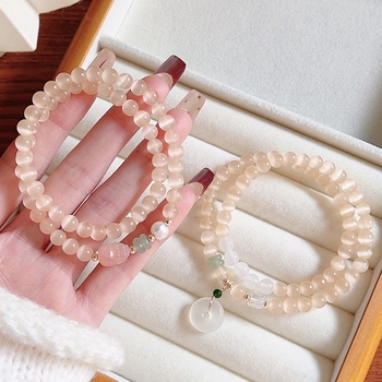 MOUNA Гривна от камък котешко око - ръчна изработка, женска геометрична бижутерия, произход Jinhua, пролет 2025