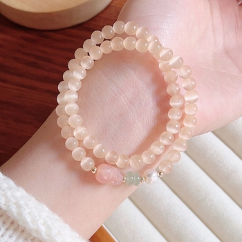 MOUNA Гривна от камък котешко око - ръчна изработка, женска геометрична бижутерия, произход Jinhua, пролет 2025