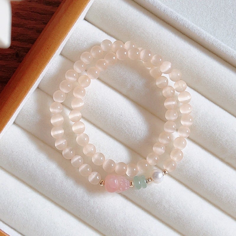 MOUNA Гривна от камък котешко око - ръчна изработка, женска геометрична бижутерия, произход Jinhua, пролет 2025