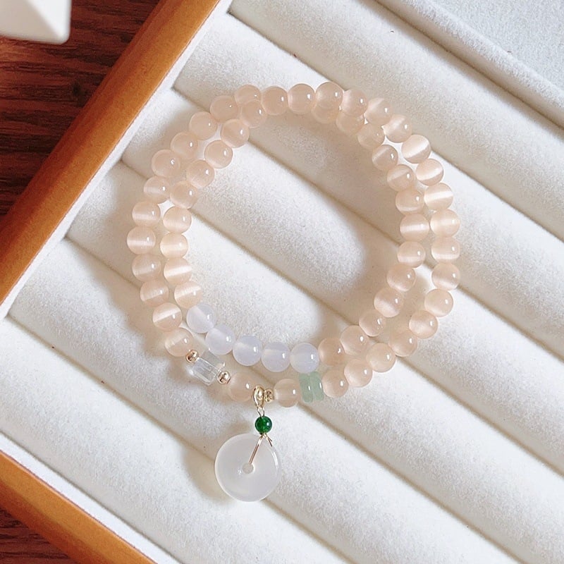 MOUNA Гривна от камък котешко око - ръчна изработка, женска геометрична бижутерия, произход Jinhua, пролет 2025