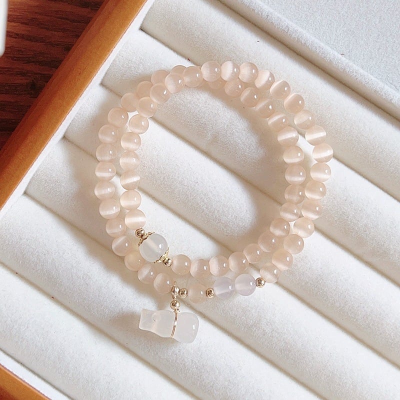 MOUNA Гривна от камък котешко око - ръчна изработка, женска геометрична бижутерия, произход Jinhua, пролет 2025