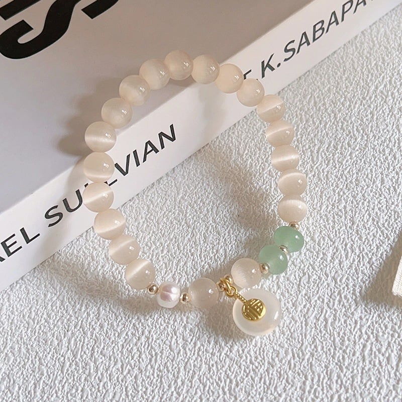 MOUNA Гривна от камък котешко око - ръчна изработка, женска геометрична бижутерия, произход Jinhua, пролет 2025