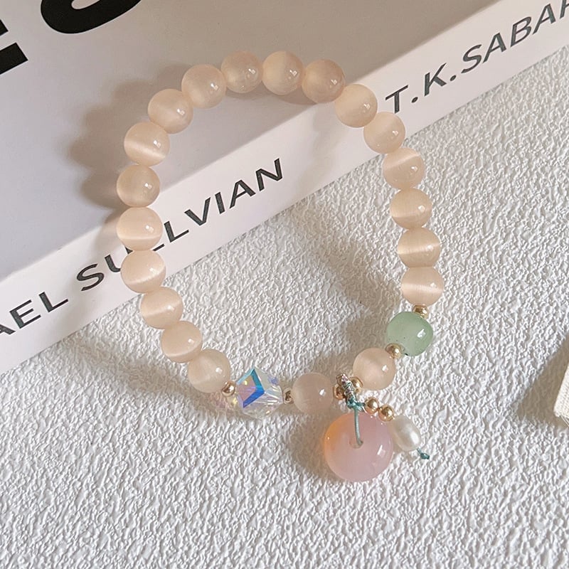 MOUNA Гривна от камък котешко око - ръчна изработка, женска геометрична бижутерия, произход Jinhua, пролет 2025