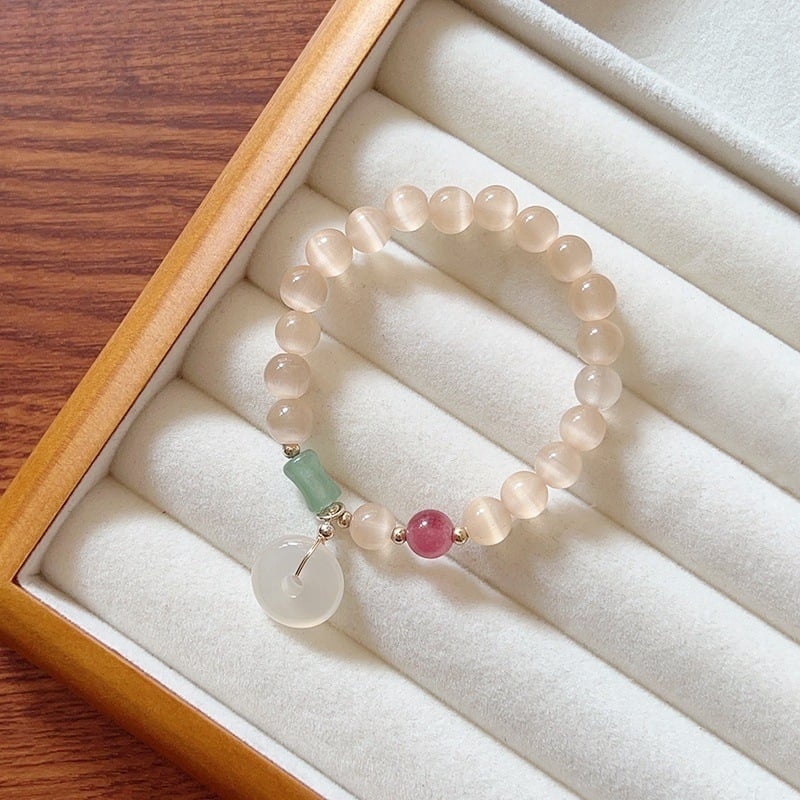 MOUNA Гривна от камък котешко око - ръчна изработка, женска геометрична бижутерия, произход Jinhua, пролет 2025