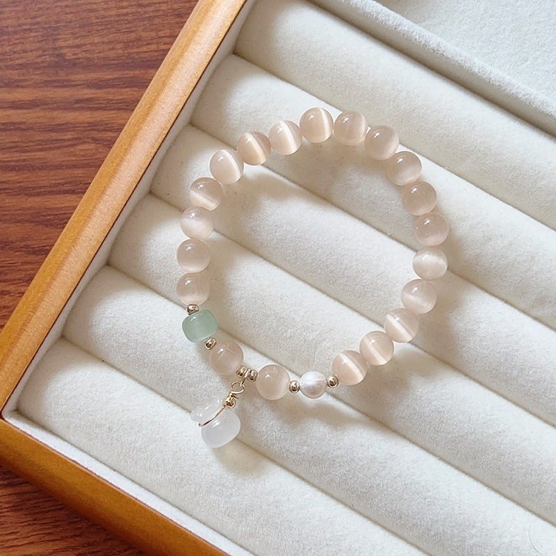 MOUNA Гривна от камък котешко око - ръчна изработка, женска геометрична бижутерия, произход Jinhua, пролет 2025