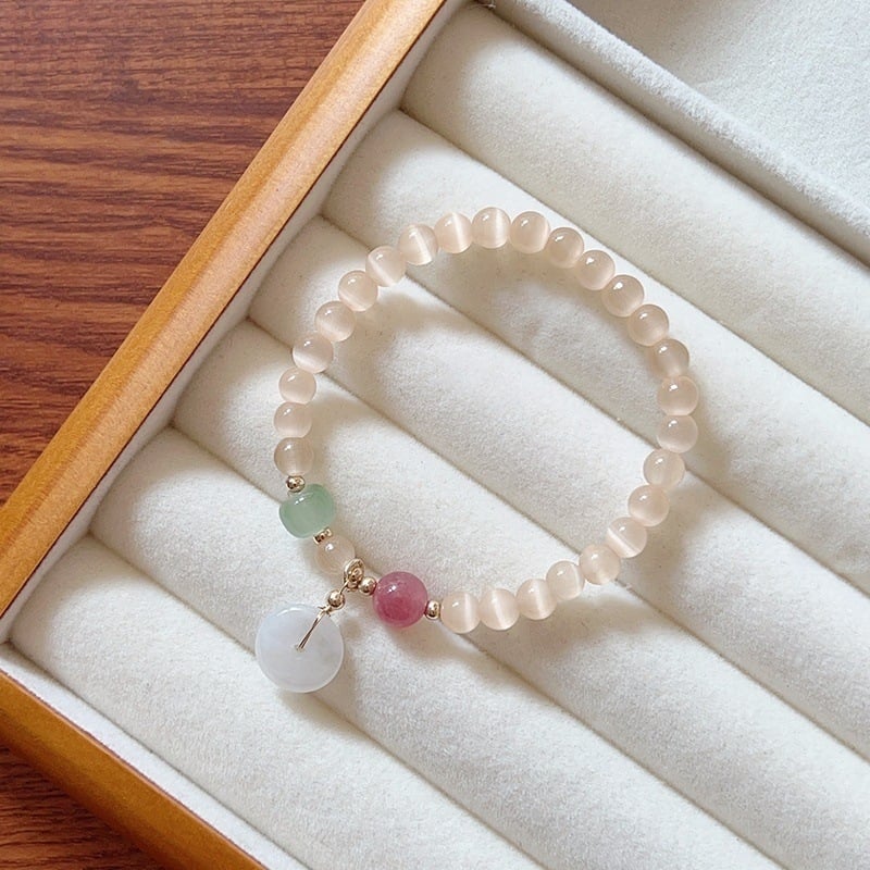 MOUNA Гривна от камък котешко око - ръчна изработка, женска геометрична бижутерия, произход Jinhua, пролет 2025