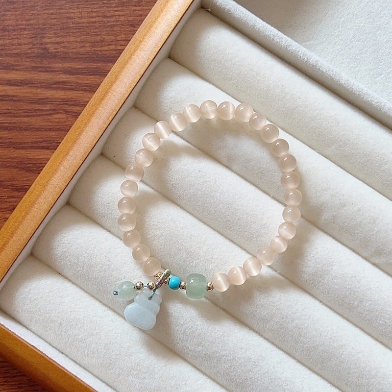 MOUNA Гривна от камък котешко око - ръчна изработка, женска геометрична бижутерия, произход Jinhua, пролет 2025