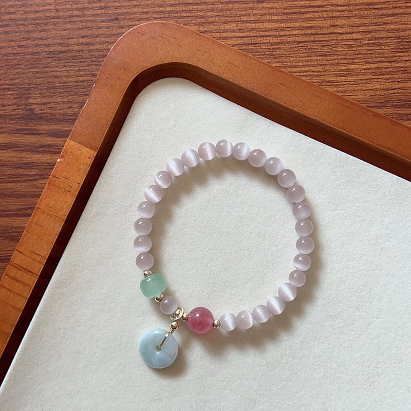 MOUNA Гривна от камък котешко око - ръчна изработка, женска геометрична бижутерия, произход Jinhua, пролет 2025