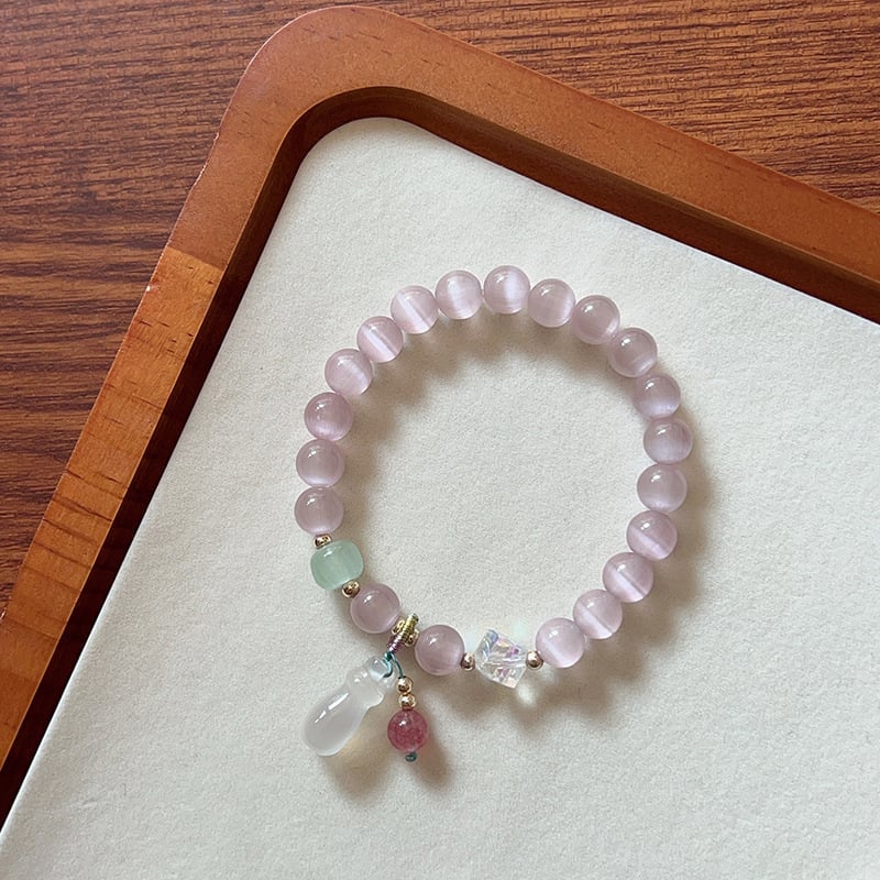 MOUNA Гривна от камък котешко око - ръчна изработка, женска геометрична бижутерия, произход Jinhua, пролет 2025