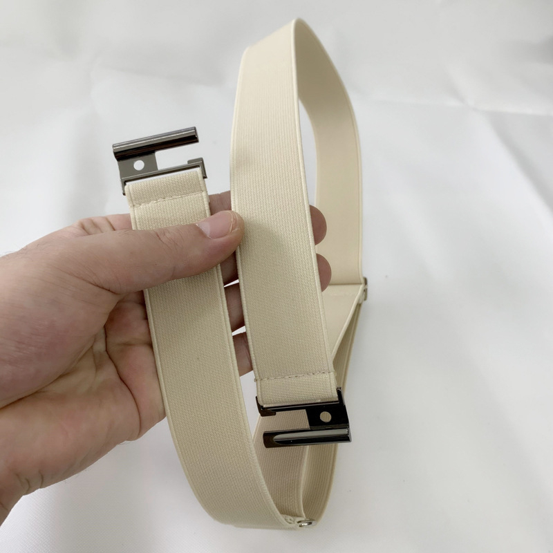 Elastični pojas s podesivom duljinom, prugast dizajn, nevidljivi bešavni pojas za struk, materijal: tkanina, kopča od legure, kvadratnog oblika, automatsko zaključavanje, širina 2–4 cm