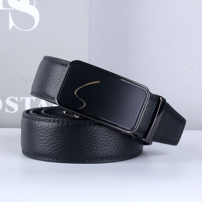 Muški kožni pojas od prave kože gornjeg sloja goveđe kože s automatskom kopčom od legure — poslovni/minimalistički stil, širina 2–4 cm, duljina 110–130 cm