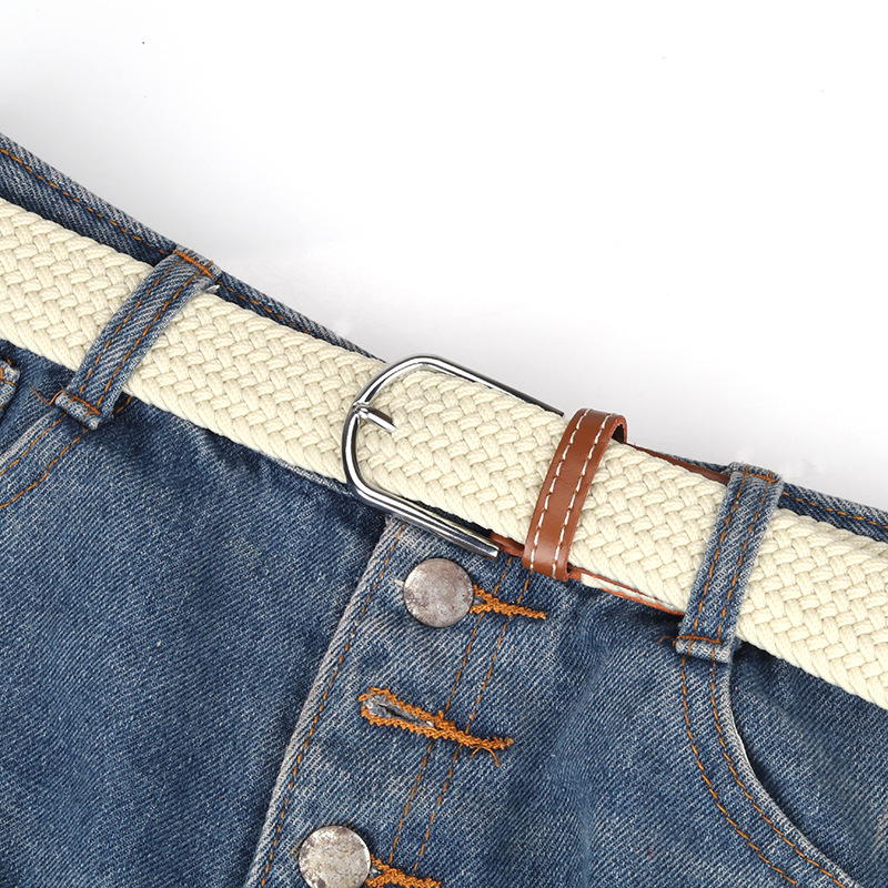 Unisex platneni pojas s minimalistickkim pletenim uzorkom, širina 2-4 cm, duljina 105 cm, kopča od legure s pin mehanizmom, korejskog stila