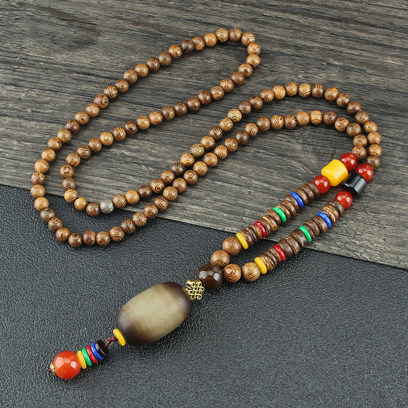 Unisex ogrlica etničkog stila s Bodhi smolom od smole, kuglični lanac, duljina 51–80 cm, ručna izrada