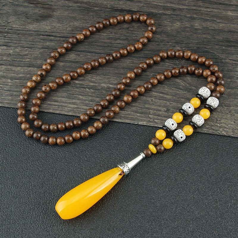 Unisex ogrlica etničkog stila s Bodhi smolom od smole, kuglični lanac, duljina 51–80 cm, ručna izrada