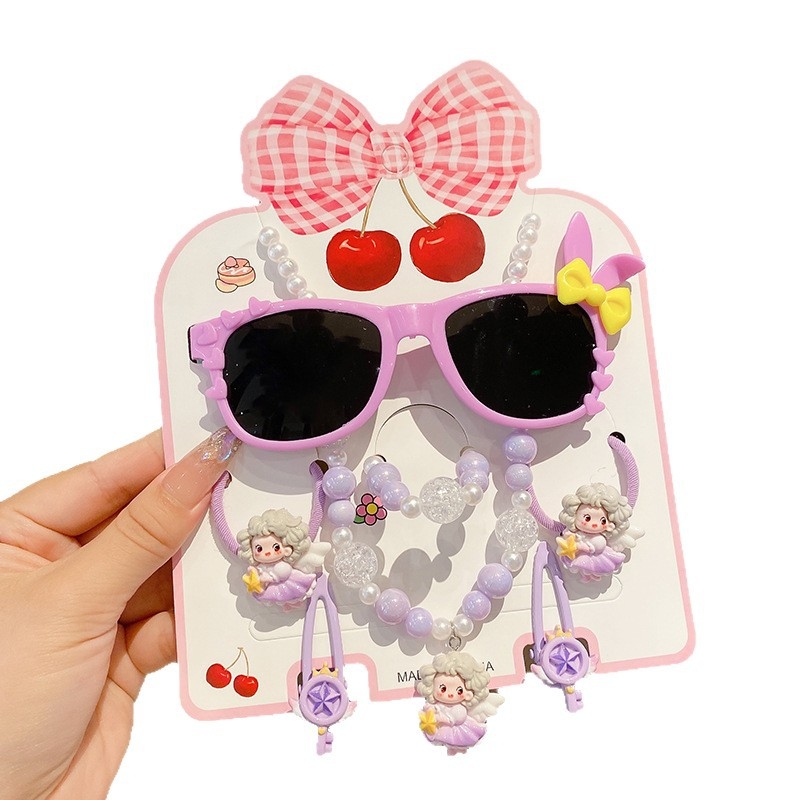 7 dalių rankų darbo plastiko plaukų aksesuarų rinkinys mergaitei, animacinio lėlytės stilius, princesių serija, nuo 3 metų