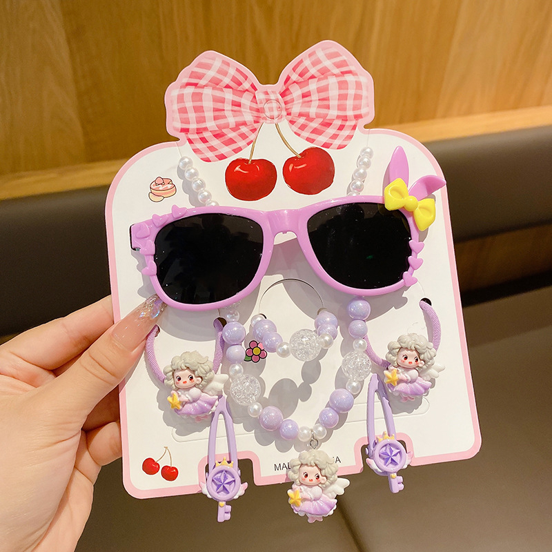 7 dalių rankų darbo plastiko plaukų aksesuarų rinkinys mergaitei, animacinio lėlytės stilius, princesių serija, nuo 3 metų