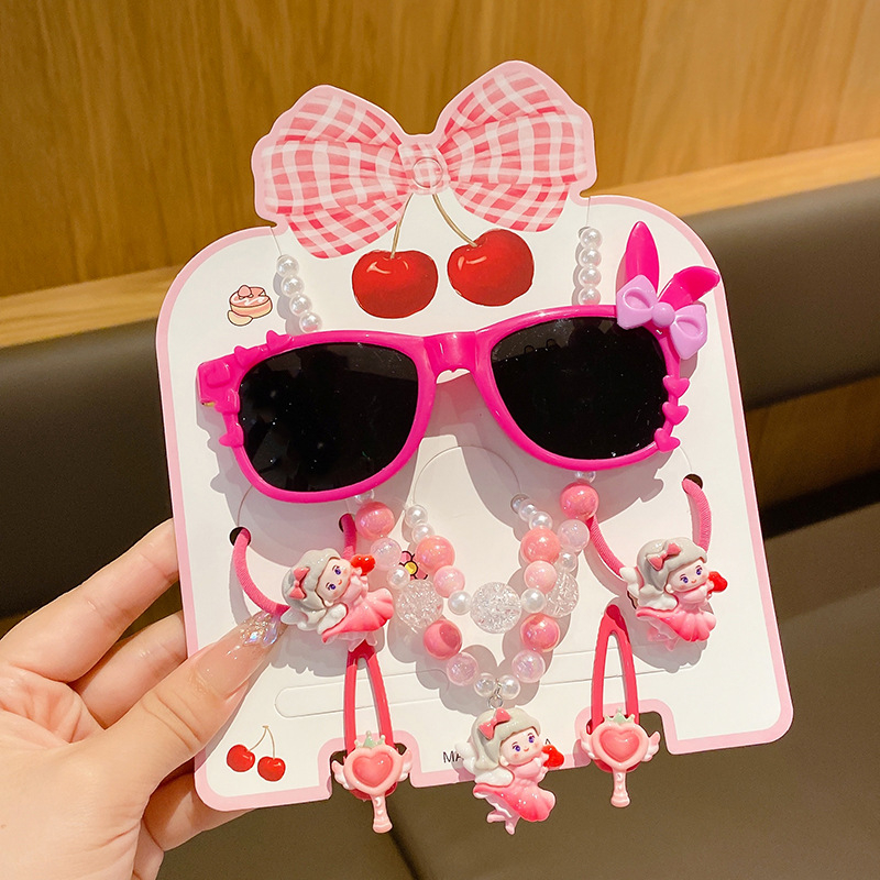 7 dalių rankų darbo plastiko plaukų aksesuarų rinkinys mergaitei, animacinio lėlytės stilius, princesių serija, nuo 3 metų